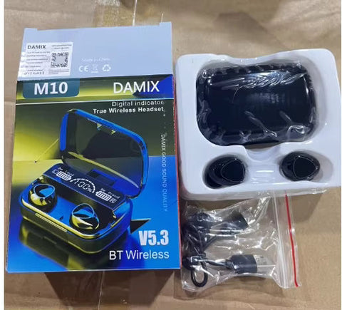 DAMIX M10 TWS Bluetooth 5.3 Earbuds with LED Digital Display, Deep Bass, Noise Reduction & Long Battery Life – Gaming & Music Wireless Headset