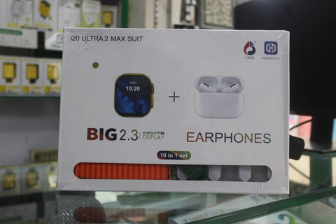 Original i20 Ultra 2 Max Suit Smartwatch with AIIRPODS Pro, Silicone Case, and 7 Straps